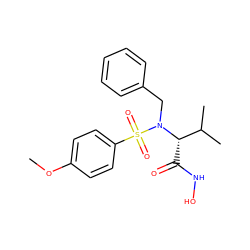 COc1ccc(S(=O)(=O)N(Cc2ccccc2)[C@@H](C(=O)NO)C(C)C)cc1 ZINC000000581375