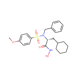 COc1ccc(S(=O)(=O)N(Cc2ccccc2)[C@H](CC2CCCCC2)C(=O)NO)cc1 ZINC000013764152