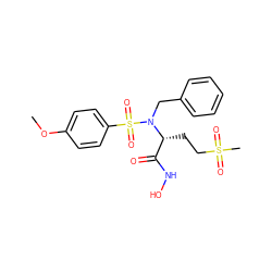 COc1ccc(S(=O)(=O)N(Cc2ccccc2)[C@H](CCS(C)(=O)=O)C(=O)NO)cc1 ZINC000013764136