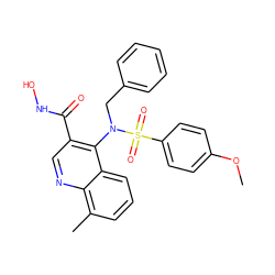 COc1ccc(S(=O)(=O)N(Cc2ccccc2)c2c(C(=O)NO)cnc3c(C)cccc23)cc1 ZINC000013489436