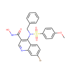 COc1ccc(S(=O)(=O)N(Cc2ccccc2)c2c(C(=O)NO)cnc3cc(Br)ccc23)cc1 ZINC000029309746