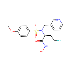 COc1ccc(S(=O)(=O)N(Cc2cccnc2)[C@@H](CCF)C(=O)NO)cc1 ZINC000145401961