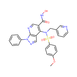 COc1ccc(S(=O)(=O)N(Cc2cccnc2)c2c(C(=O)NO)cnc3c2cnn3-c2ccccc2)cc1 ZINC000029307231