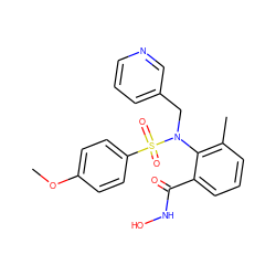 COc1ccc(S(=O)(=O)N(Cc2cccnc2)c2c(C)cccc2C(=O)NO)cc1 ZINC000000602968