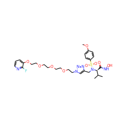 COc1ccc(S(=O)(=O)N(Cc2cn(CCOCCOCCOCCOc3cccnc3F)nn2)[C@@H](C(=O)NO)C(C)C)cc1 ZINC000084669230
