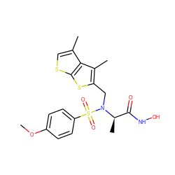 COc1ccc(S(=O)(=O)N(Cc2sc3scc(C)c3c2C)[C@H](C)C(=O)NO)cc1 ZINC000013440808