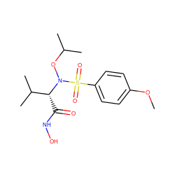 COc1ccc(S(=O)(=O)N(OC(C)C)[C@H](C(=O)NO)C(C)C)cc1 ZINC000028647450