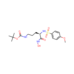 COc1ccc(S(=O)(=O)N[C@H](CCCNC(=O)OC(C)(C)C)C(=O)NO)cc1 ZINC000026181867