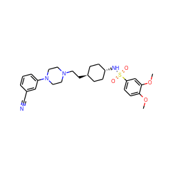 COc1ccc(S(=O)(=O)N[C@H]2CC[C@H](CCN3CCN(c4cccc(C#N)c4)CC3)CC2)cc1OC ZINC000261158852