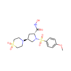COc1ccc(S(=O)(=O)N2C[C@@H](N3CCS(=O)(=O)CC3)C[C@@H]2C(=O)NO)cc1 ZINC000013835749