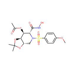 COc1ccc(S(=O)(=O)N2C[C@@H]3OC(C)(C)O[C@H]3[C@@H](OC(C)=O)[C@@H]2C(=O)NO)cc1 ZINC000013537281