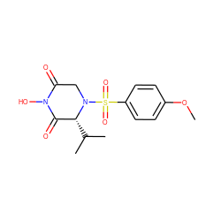 COc1ccc(S(=O)(=O)N2CC(=O)N(O)C(=O)[C@H]2C(C)C)cc1 ZINC000073157513