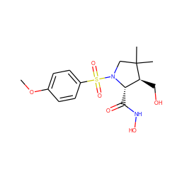 COc1ccc(S(=O)(=O)N2CC(C)(C)[C@@H](CO)[C@@H]2C(=O)NO)cc1 ZINC000013864008