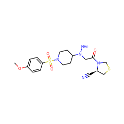 COc1ccc(S(=O)(=O)N2CCC(N(N)CC(=O)N3CSC[C@H]3C#N)CC2)cc1 ZINC000049016976