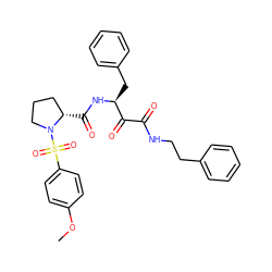 COc1ccc(S(=O)(=O)N2CCC[C@@H]2C(=O)N[C@@H](Cc2ccccc2)C(=O)C(=O)NCCc2ccccc2)cc1 ZINC000036287444