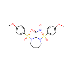 COc1ccc(S(=O)(=O)N2CCCCN(S(=O)(=O)c3ccc(OC)cc3)C2C(=O)NO)cc1 ZINC000013781068
