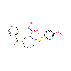 COc1ccc(S(=O)(=O)N2CCCN(C(=O)c3ccccc3)C[C@@H]2C(=O)NO)cc1 ZINC000026639993