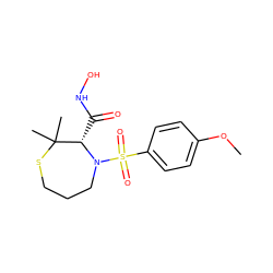 COc1ccc(S(=O)(=O)N2CCCSC(C)(C)[C@@H]2C(=O)NO)cc1 ZINC000003821482