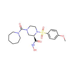 COc1ccc(S(=O)(=O)N2CCN(C(=O)N3CCCCCC3)C[C@@H]2C(=O)NO)cc1 ZINC000013804728