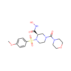 COc1ccc(S(=O)(=O)N2CCN(C(=O)N3CCOCC3)C[C@@H]2C(=O)NO)cc1 ZINC000000580503