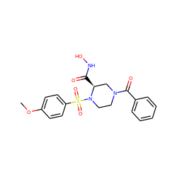 COc1ccc(S(=O)(=O)N2CCN(C(=O)c3ccccc3)C[C@@H]2C(=O)NO)cc1 ZINC000013804633