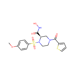 COc1ccc(S(=O)(=O)N2CCN(C(=O)c3cccs3)C[C@@H]2C(=O)NO)cc1 ZINC000013804644