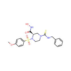 COc1ccc(S(=O)(=O)N2CCN(C(=S)NCc3ccccc3)C[C@@H]2C(=O)NO)cc1 ZINC000013804704