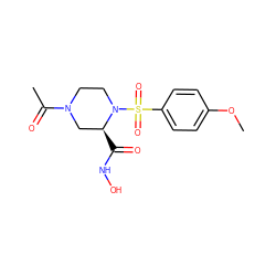 COc1ccc(S(=O)(=O)N2CCN(C(C)=O)C[C@@H]2C(=O)NO)cc1 ZINC000013804614