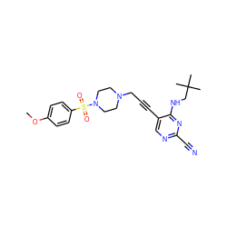 COc1ccc(S(=O)(=O)N2CCN(CC#Cc3cnc(C#N)nc3NCC(C)(C)C)CC2)cc1 ZINC000029051160