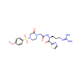 COc1ccc(S(=O)(=O)N2CCN(CC(=O)N[C@@H](CCCN=C(N)N)C(=O)c3nccs3)C(=O)C2)cc1 ZINC000027856333