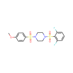 COc1ccc(S(=O)(=O)N2CCN(S(=O)(=O)c3c(F)cccc3F)CC2)cc1 ZINC000032794466