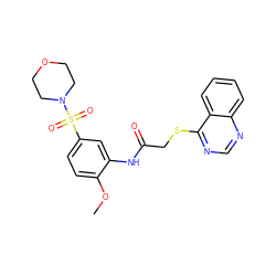 COc1ccc(S(=O)(=O)N2CCOCC2)cc1NC(=O)CSc1ncnc2ccccc12 ZINC000012619812