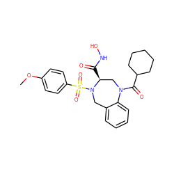 COc1ccc(S(=O)(=O)N2Cc3ccccc3N(C(=O)C3CCCCC3)C[C@@H]2C(=O)NO)cc1 ZINC000013818597
