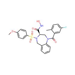 COc1ccc(S(=O)(=O)N2Cc3ccccc3N(C(=O)c3cc(F)ccc3C)C[C@@H]2C(=O)NO)cc1 ZINC000013818593