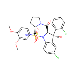 COc1ccc(S(=O)(=O)N2c3ccc(Cl)cc3[C@](O)(c3ccccc3Cl)[C@@H]2C(=O)N2CCC[C@H]2C(N)=O)cc1OC ZINC000003931527