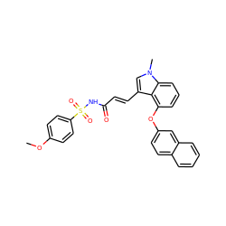 COc1ccc(S(=O)(=O)NC(=O)/C=C/c2cn(C)c3cccc(Oc4ccc5ccccc5c4)c23)cc1 ZINC000040392991