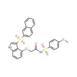 COc1ccc(S(=O)(=O)NC(=O)COc2cccc3[nH]cc(S(=O)(=O)c4ccc5ccccc5c4)c23)cc1 ZINC000042878366