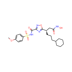 COc1ccc(S(=O)(=O)NC(=O)c2noc([C@H](CCCC3CCCCC3)CC(=O)NO)n2)cc1 ZINC000028701892