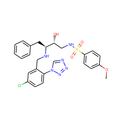 COc1ccc(S(=O)(=O)NC[C@@H](O)[C@H](Cc2ccccc2)NCc2cc(Cl)ccc2-n2cnnn2)cc1 ZINC000014950197