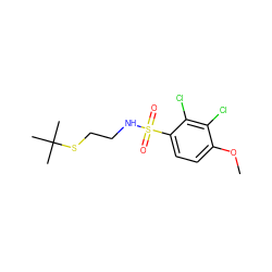 COc1ccc(S(=O)(=O)NCCSC(C)(C)C)c(Cl)c1Cl ZINC000002179470