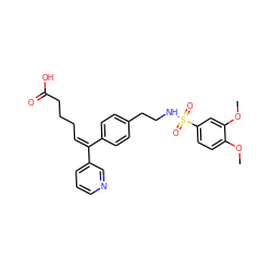 COc1ccc(S(=O)(=O)NCCc2ccc(/C(=C\CCCC(=O)O)c3cccnc3)cc2)cc1OC ZINC000013733192