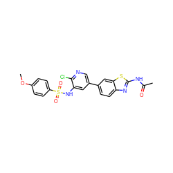 COc1ccc(S(=O)(=O)Nc2cc(-c3ccc4nc(NC(C)=O)sc4c3)cnc2Cl)cc1 ZINC000043202512