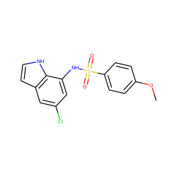 COc1ccc(S(=O)(=O)Nc2cc(Cl)cc3cc[nH]c23)cc1 ZINC000028235582