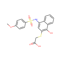 COc1ccc(S(=O)(=O)Nc2cc(SCC(=O)O)c(O)c3ccccc23)cc1 ZINC000002497212