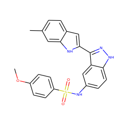 COc1ccc(S(=O)(=O)Nc2ccc3[nH]nc(-c4cc5ccc(C)cc5[nH]4)c3c2)cc1 ZINC000066138514