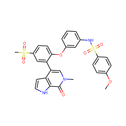 COc1ccc(S(=O)(=O)Nc2cccc(Oc3ccc(S(C)(=O)=O)cc3-c3cn(C)c(=O)c4[nH]ccc34)c2)cc1 ZINC000223054811