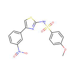 COc1ccc(S(=O)(=O)Nc2nc(-c3cccc([N+](=O)[O-])c3)cs2)cc1 ZINC000013776376