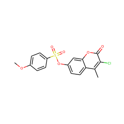 COc1ccc(S(=O)(=O)Oc2ccc3c(C)c(Cl)c(=O)oc3c2)cc1 ZINC001772572190