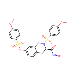 COc1ccc(S(=O)(=O)Oc2ccc3c(c2)CN(S(=O)(=O)c2ccc(OC)cc2)[C@@H](C(=O)NO)C3)cc1 ZINC000027518911