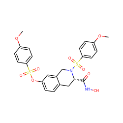 COc1ccc(S(=O)(=O)Oc2ccc3c(c2)CN(S(=O)(=O)c2ccc(OC)cc2)[C@H](C(=O)NO)C3)cc1 ZINC000027518910